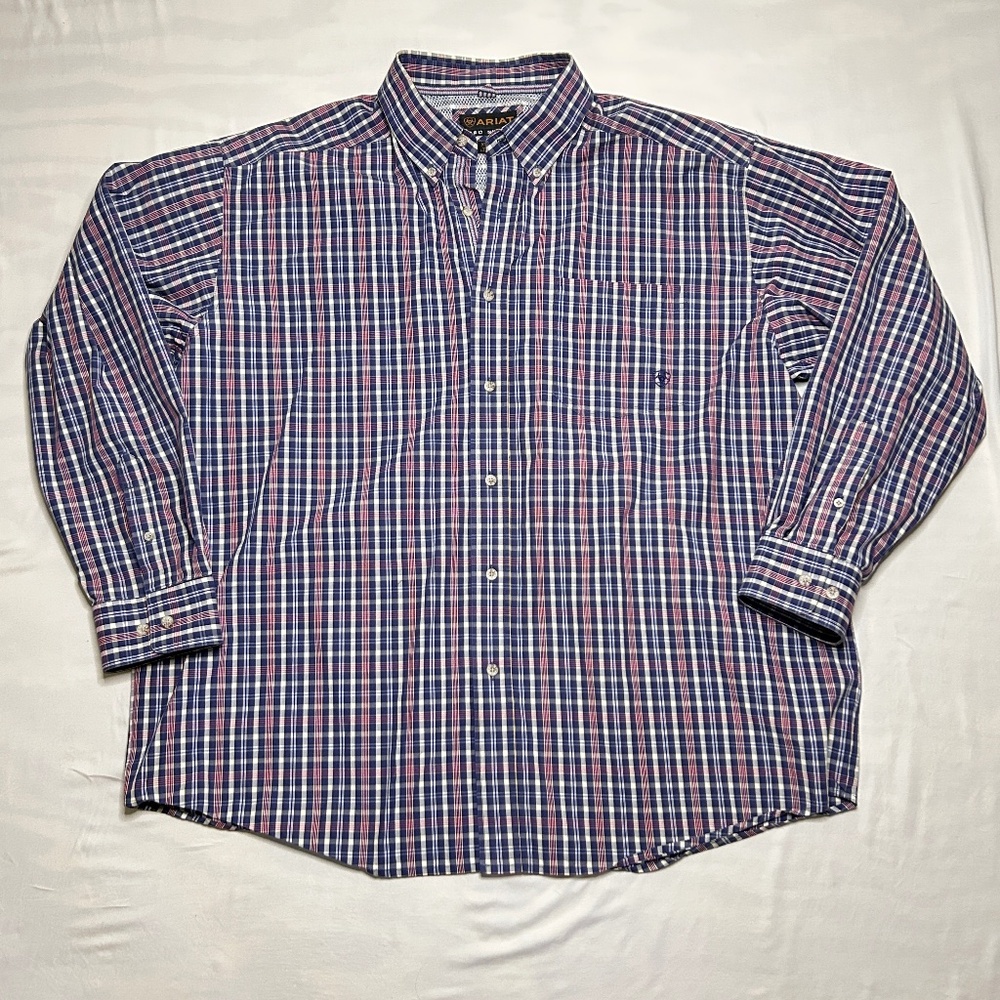 Ariat Pro Series Mens XXL Button Down Shirt Blue Plaid Long Sleeve Western Rodeo